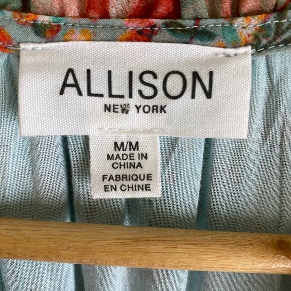 Allison Floral Maxi Dress Size Medium Turquoise Pink Sleeveless Tiered Peasant - Picture 8 of 12